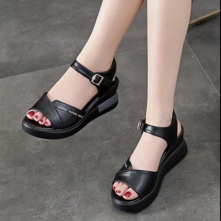 Wedge Platform Sandals for Women 2024 Summer New Roman Sandals Thick Sole Casual Open Toe Middle Heel Fish Mouth Beach Sandals