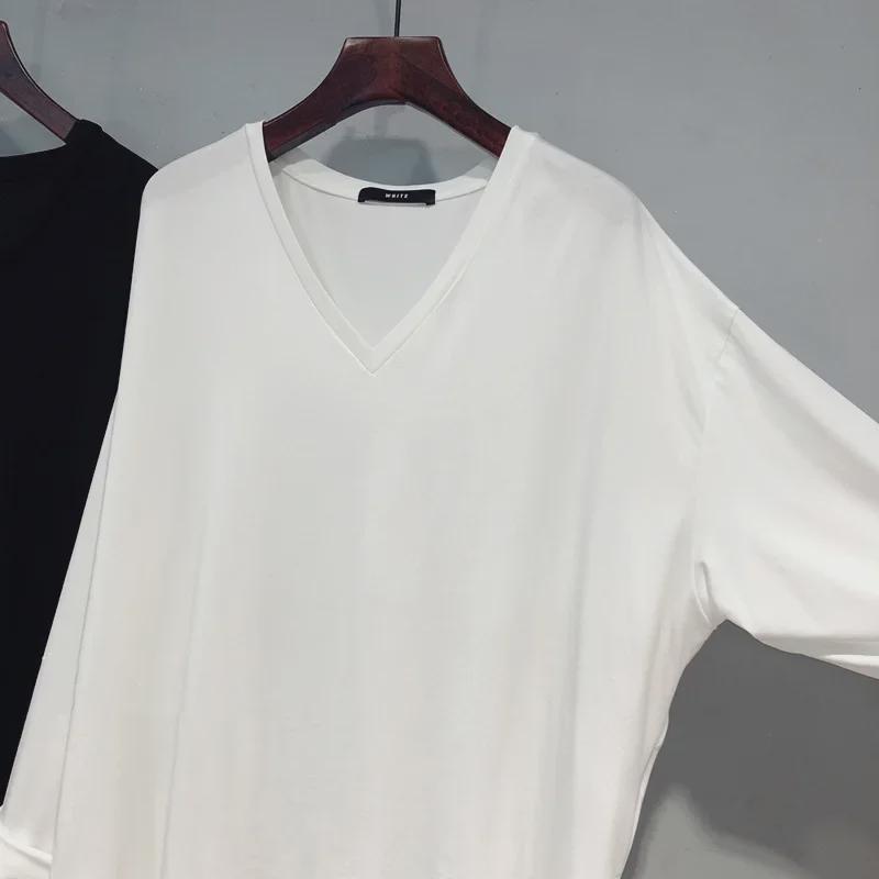 2025 Trendy European Women's V-Neck XL Long-Sleeve T-Shirt, Spring/Autumn, Loose Fit, Belly-Covering, Up To 300 Lbs