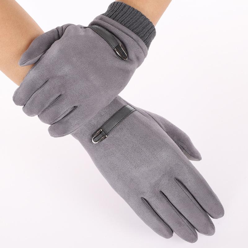 Suede Gloves Men's Autumn and Winter Windproof Warm Touch Screen Piled Thickened Riding Driving Motorcycle Cotton Gloves