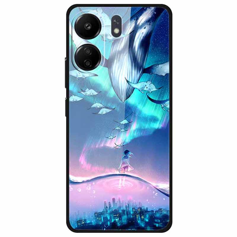 

For Xiaomi Redmi 13C 4G/Poco C65 4G Pattern Case TPU+Tempered Glass Shockproof Phone Cover Shark Girl