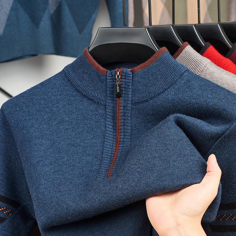 Men's Half-Zip Thick Knit Sweater – Stylish Autumn/Winter Casual Business Base Layer