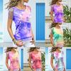 Womens Vibrant Tie-dye Printed Tops Casual Short Sleeve Blouse Perfect For Summer
