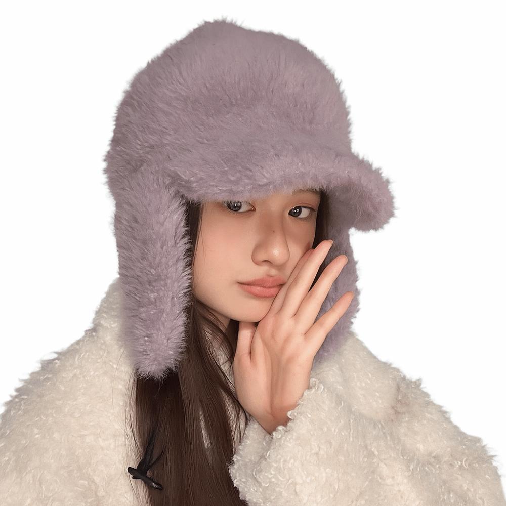 Fluffy Winter Cap Plush Plush Hat Cozy Ear Protection Hat  for Women