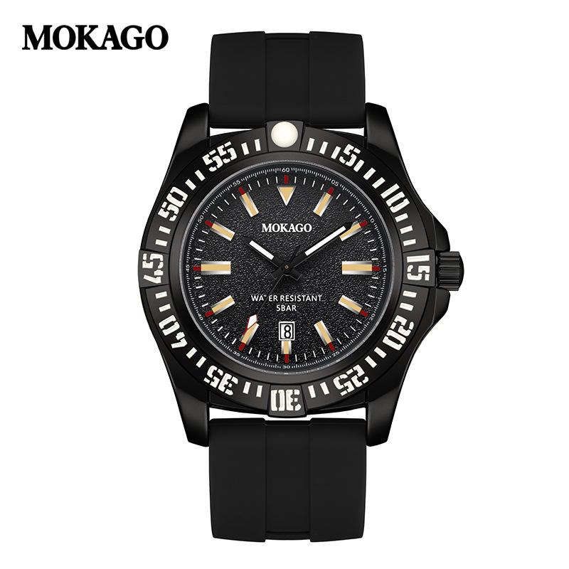 Mokaga Men's High-End Waterproof Quartz Watch with Simple Calendar & Luminous Stripe Markers