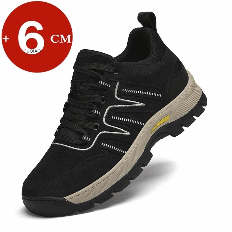 

Cowhide Outdoor Men Height Increase Hiking Shoes Trekking Hunting Women Breathable 6CM Elevator Climbing Sneakers Tactical Boots 37 чёрный