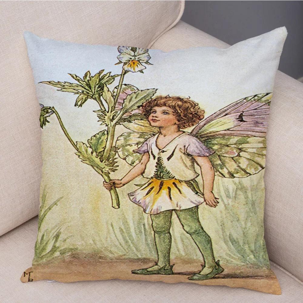 Lovely Color Cartoon Flower Girl Soft Cushion Set Fairy Tale World Elf Decoration Living Room Bedroom Sofa Home 45*45cm