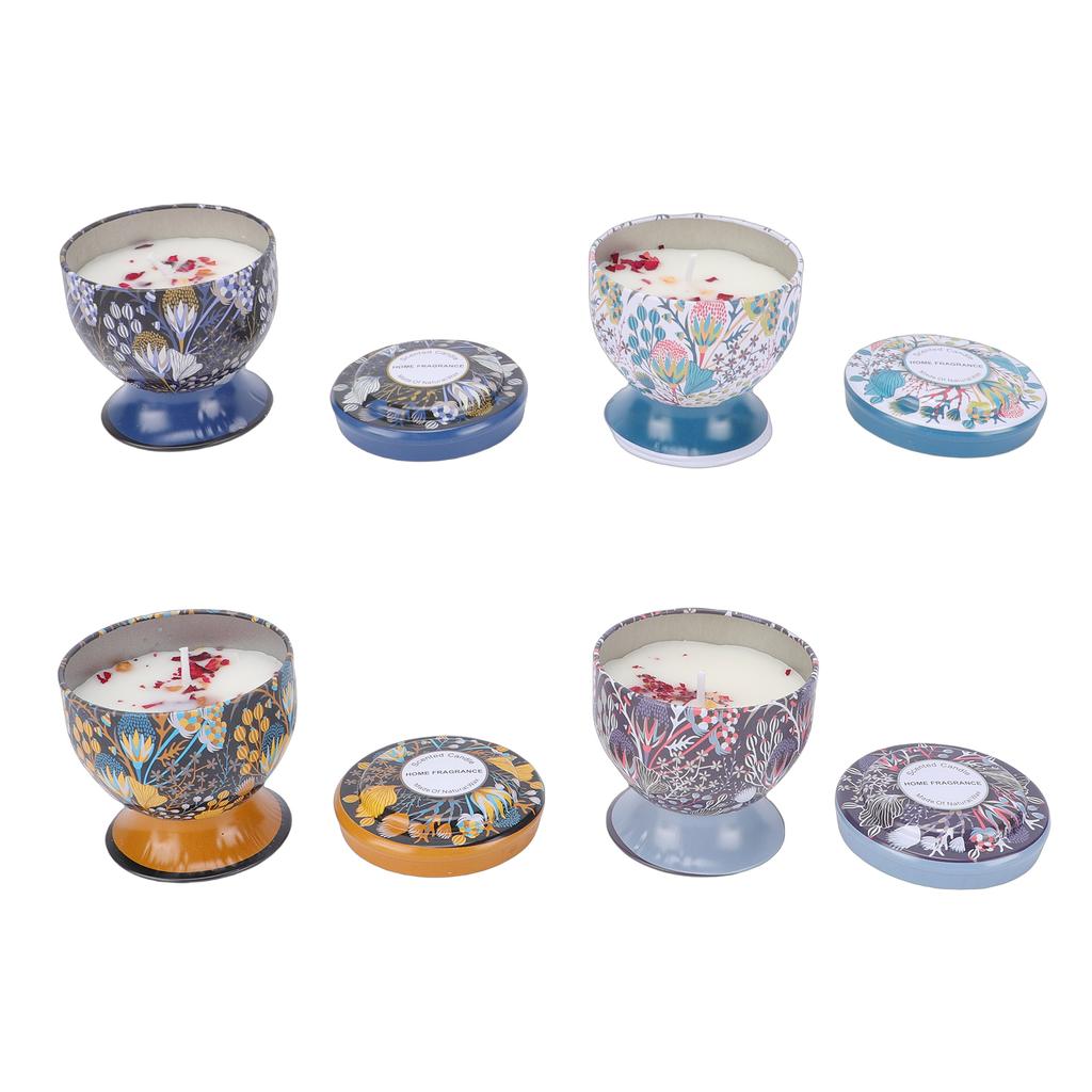 ed Candles Gift Set, 4-Pack Dry Flower Candles in Decorative Tin Cans, Burning Aromatherapy Candles for Home Fragrance, Lavender, Blood Oran