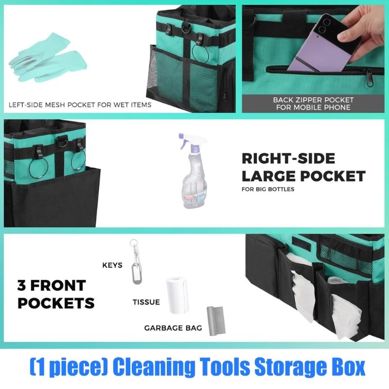 Wide Opening Cleaning Organizer Bag for Room To Room Supply Storage, Shape Holding Side Walls, Pocket Sections and Shoulder Belt Carry