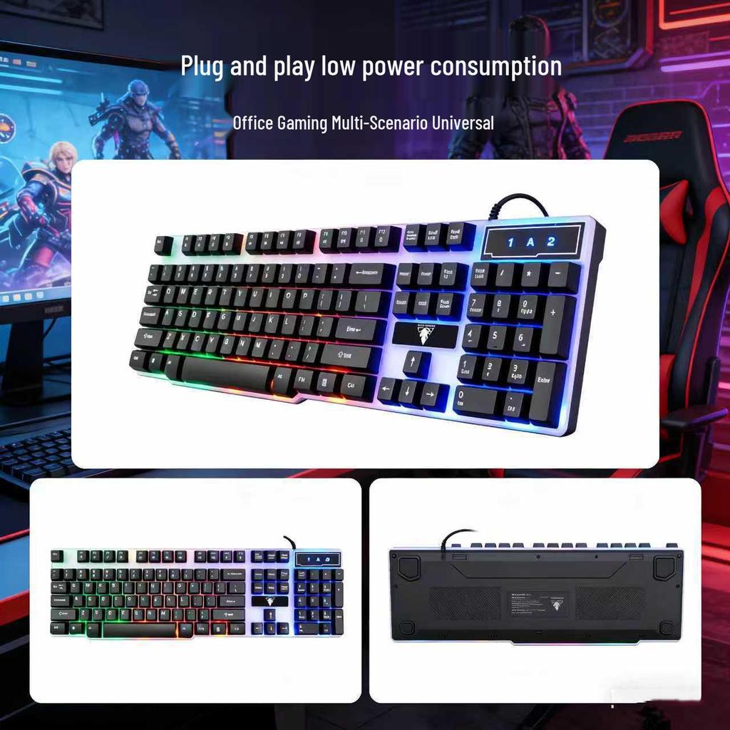 RGB Backlit Silent Membrane Gaming Keyboard, Mechanical Feel, 104-Key, Wired USB, Cross-Border.