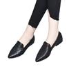 Internet celebrities popular soft leather low heel spring and autumn embroidered single shoes women's deep mouth pointed heel fashion versatile mi