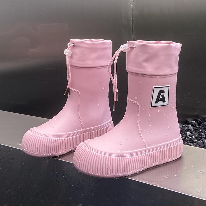 Fashion Winter Mid-tube Beam Mouth Fashion New Women's Rain Boots Fashion Thick Sole Anti Slip Ladies Rain Shoes Outdoor Non-Slip Shoes