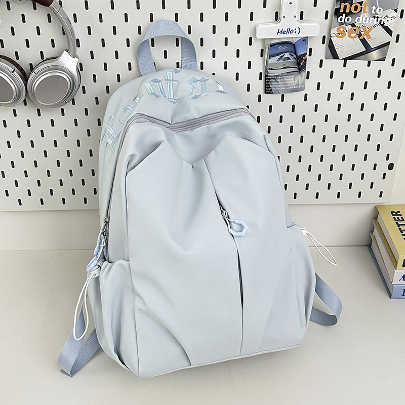 Nylon Girls Backpack With Letter Embroidery And Curved Shoulder Straps For School And Travel