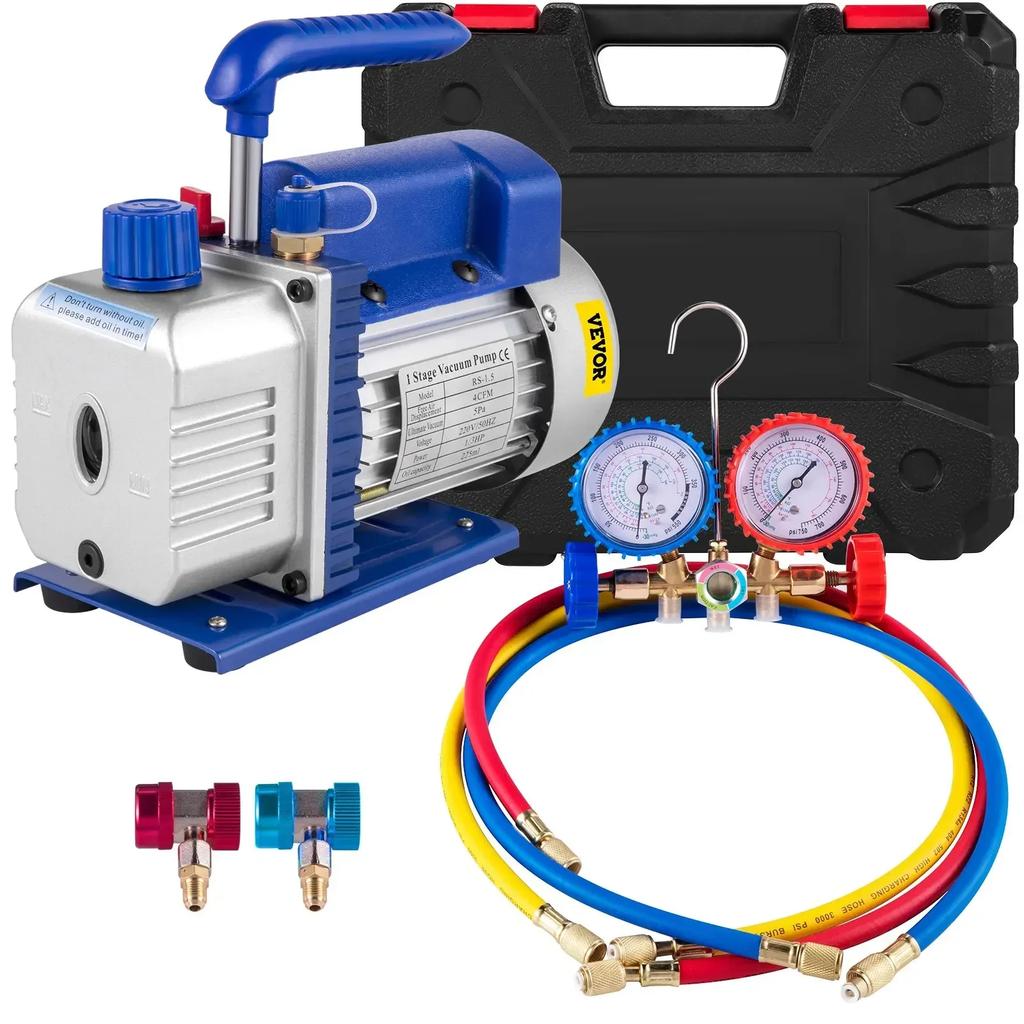 Vacuum Pump with Gauges AC Refrigerant HVAC Refrigeration Vacuum Packing Air Condition Automobile Maintenance 1.8-4.8CFM