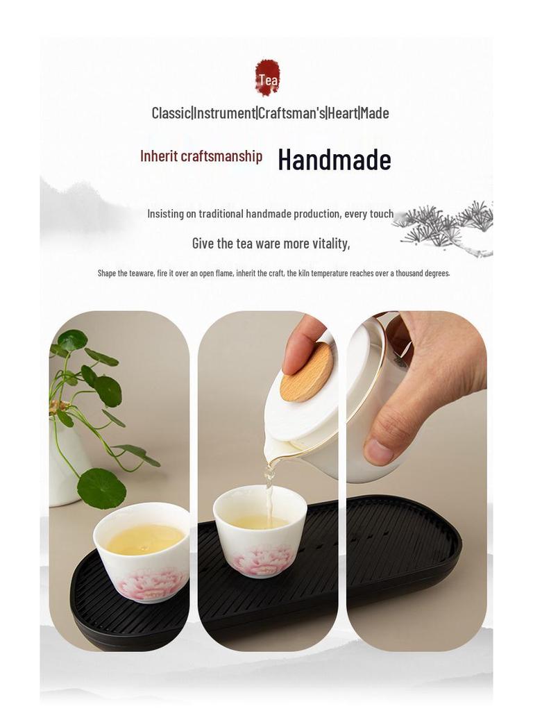 Sheep Fat Jade Portable Ceramic Tea Set - One Pot, Two Cups, Travel-Friendly Souvenir.