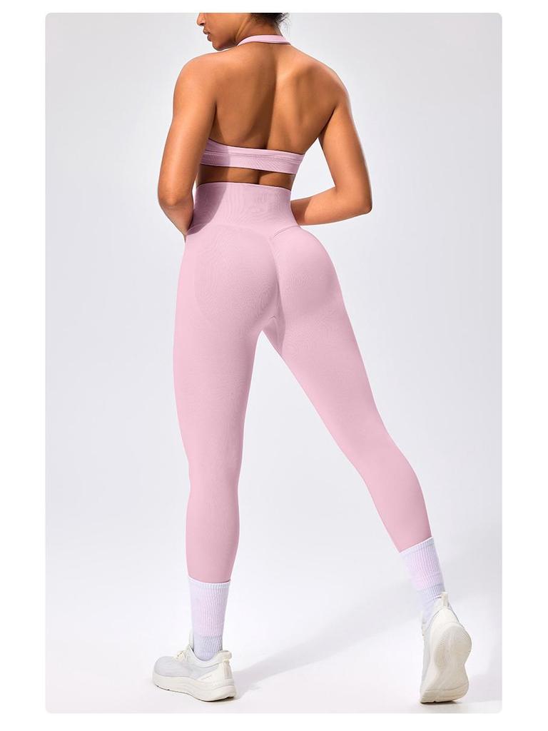 European & American Halter Sports Bra & Seamless High-Elasticity Yoga Leggings Set