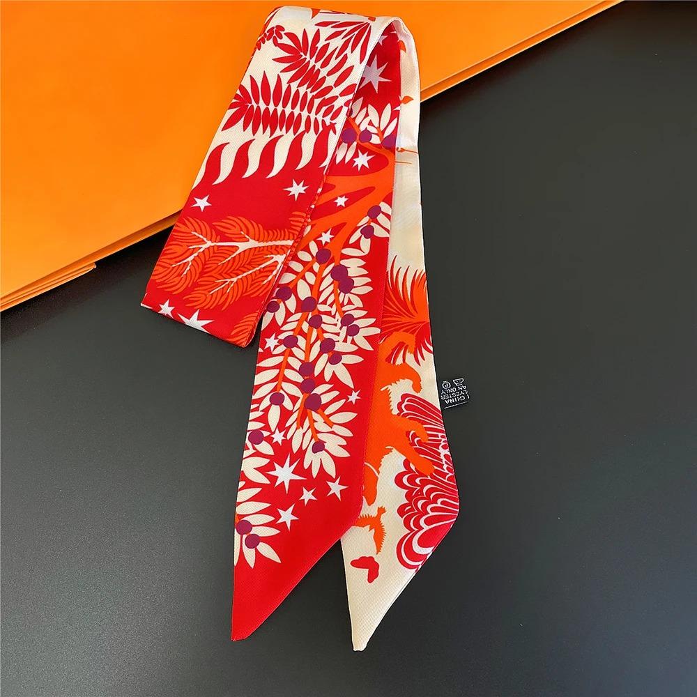 New Fashion All-match Korean Version Mayan Jungle Animals silk scarf Twill Long Strip Small Scarf Tie Bind a bag Ribbon Streamer