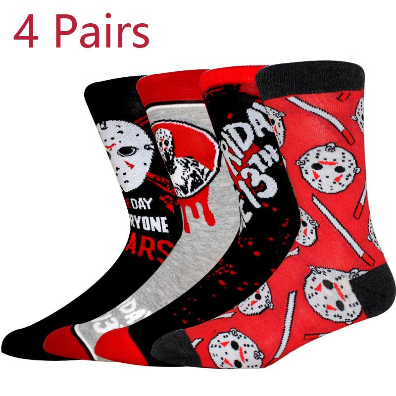 

4 пары мужских носков с фильмом ужасов, аниме носки средней длины, носки для пары на Хэллоуин, носки для косплея, оригинальные веселые носки, повседневные женские носки Size 36-45