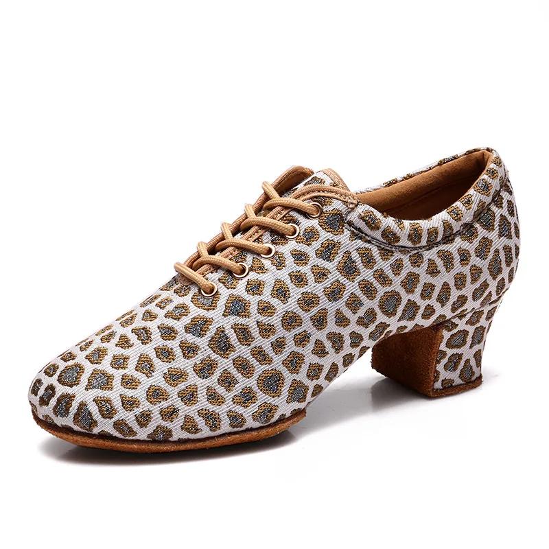 Leopard Latin Dance Shoes Jazz Tango Salsa Woman Modern Ballroom Dance Shoes Teacher Shoes 3.5cm/5cm Heels Dance Sneakers