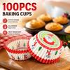 Cupcake Liners 100 Pcs Oil-Proof Paper Cups, Red Christmas Santa Design for Muffins and Party Baking Desserts