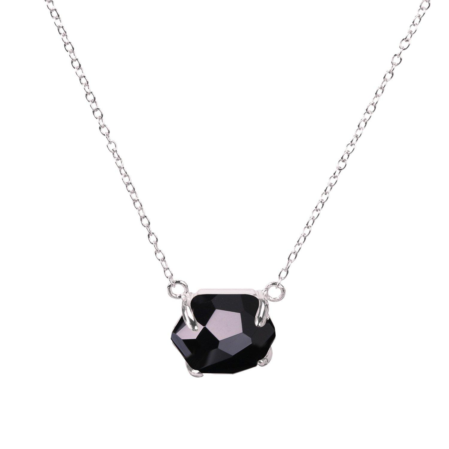 KELITCH Top Crystal Pendant Necklace Handmade Chain Women s Jewelry Gift (Black Silver)