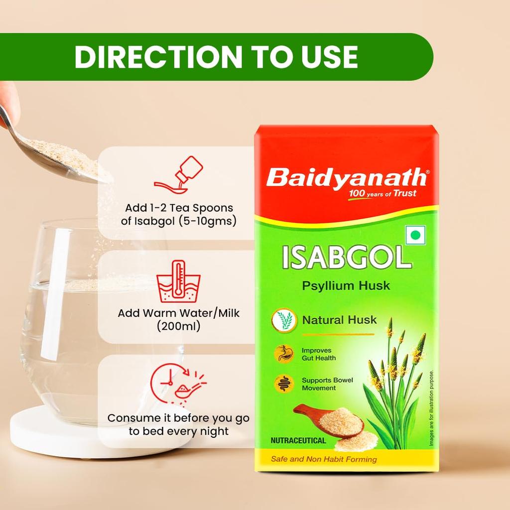 Baidyanath Isabgol Psyllium Husk Powder 200 gm Pack Of 1 | Gluten Free Dietary Fibre | Healthy Digestive Support