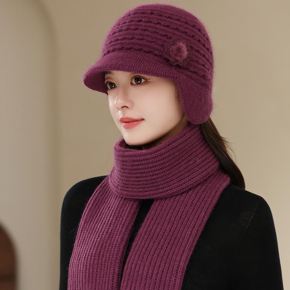 

Новый стиль Женская мода Зимний костюм для сохранения тепла Женские щегольские шапки-бини для женщин Повседневная вязаная шапка из смеси кроличьего меха Зимний комплект шапок 55cm-58cm