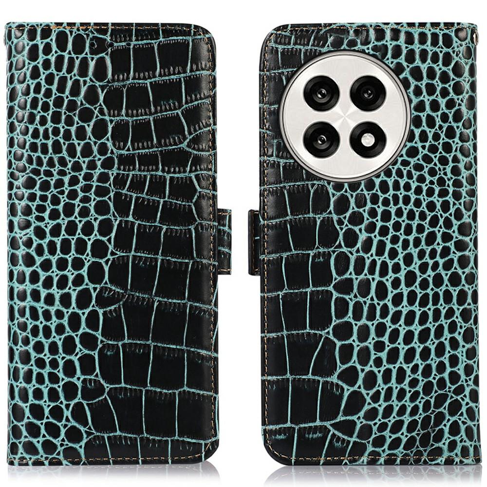Genuine Cow Leather Phone Case for OnePlus Ace 5 Pro 5G/Ace 5 5G/13R 5G Crocodile Texture Phone Wallet Cover