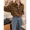  Women's Vintage Plaid Shirt Long Sleeve Loose Casual Button Up Blouse