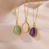 Temperament Retro Geometry Water Drop Natural Stone Stainless Steel Double Layer Adjustable Opening Rings for Women Jewelry Gift