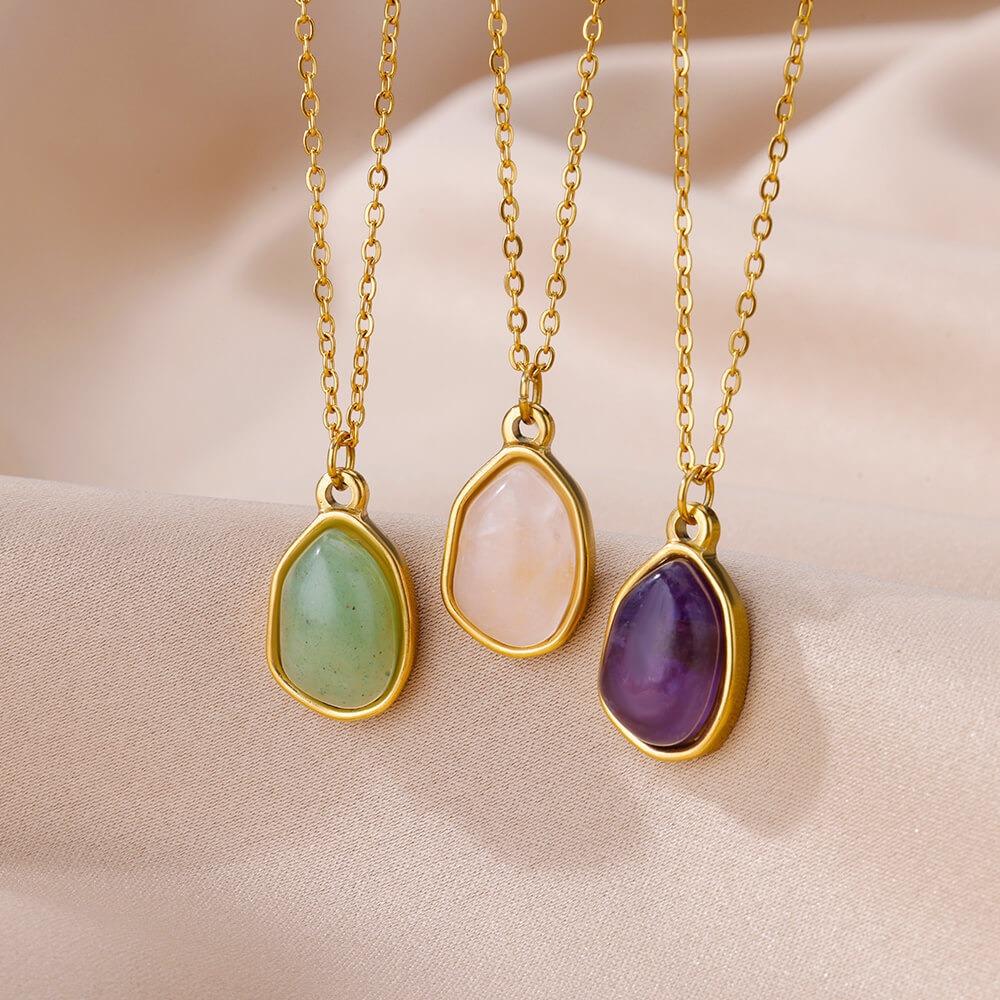 Temperament Retro Geometry Water Drop Natural Stone Stainless Steel Double Layer Adjustable Opening Rings for Women Jewelry Gift