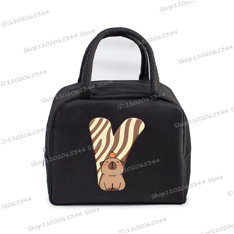 Lustige Cartoon-Capybara-Alphabet A-Z Tragbare Lunchtasche Damen Multifunktionale Isoliertasche Outdoor Kinder Bento Lunchtaschen