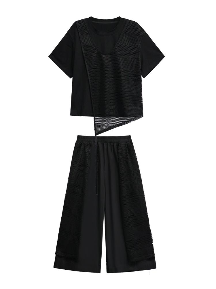 XITAO Сет из двух предметов: Женский топ с сетчатыми вставками и черным кружевом — фото 7