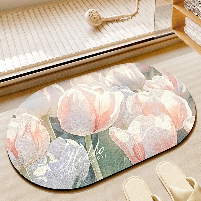 VIKAMA Fresh Romantic Flower Diatomite Living Room Bathroom Toilet Door Carpet Non-slip Durable Home Decoration