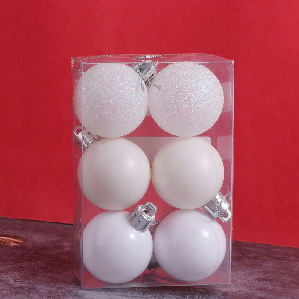 6pcs 4cm/6cm/8cm White Christmas Balls Glitter Pendant Christmas Hanging Balls DIY Plastic Christmas Tree Pendants