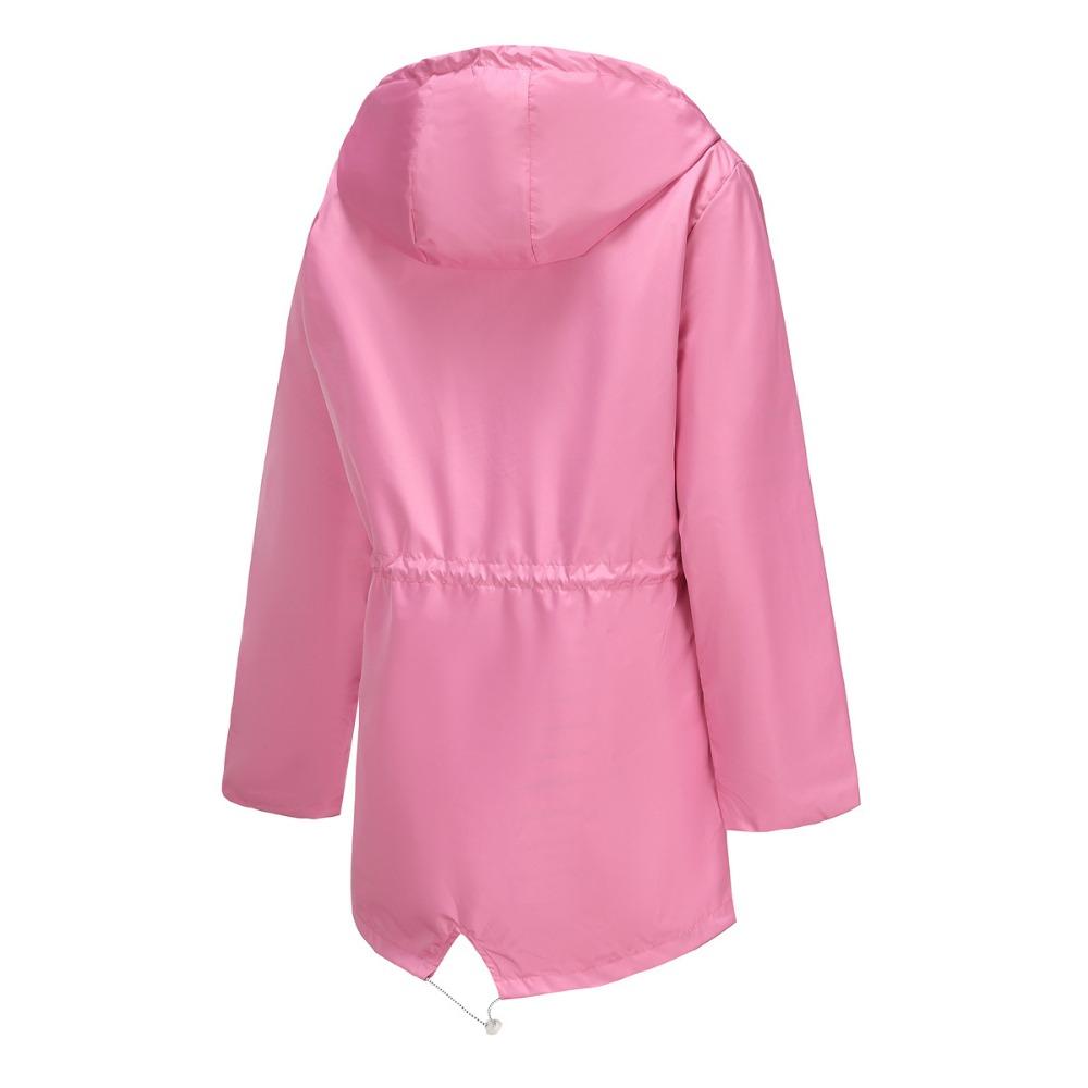 S-5XL European and American New Long-sleeved Water-repellent Mid-length Windbreaker Women's Hooded Striped Raincoat Plus Size Women's Clothing
