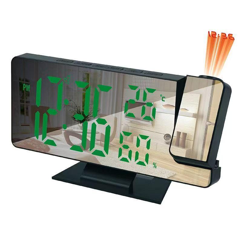 

HD Зеркальные проекционные часы с дисплеем температуры и влажности - Светодиодные часы с большим экраном, многофункциональные светящиеся часы для спальни/прикроватной тумбочки.