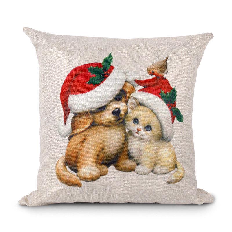 Luxurious 18'' Xmas Cotton Pillow Case Linen Cushion Cover For Merry Christmas Home Decoration
