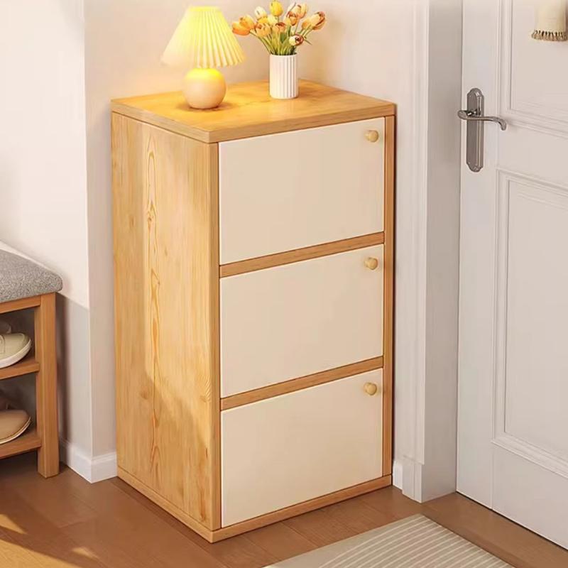 Modern Minimalist Solid Wood Shoe Cabinet, Small Narrow Door Home Storage Unit, New Popular Multi-Layer Dresser, Indoor Corner