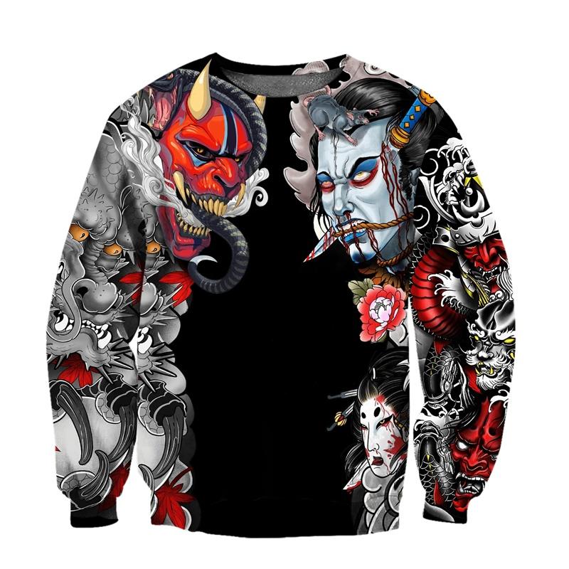 Cool Ghost Mask 3D Printe Oversized Round Neck Hoodies Long Sleeved Sweatshirt