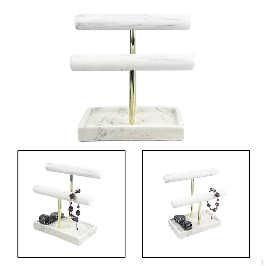 Suporte de Pulseira de Mármore de Luxo de 2 Camadas Vitrine de Joias Suporte de Exibição de Colar Organizador de Pulseiras para