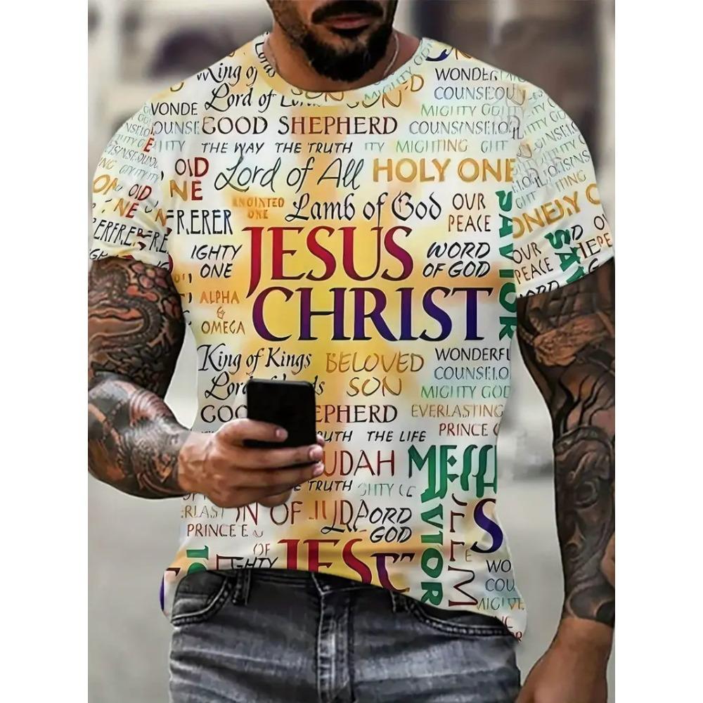 Jesus Letter Graphic Print Men's T-shirt Summer Short Sleeve T-Shirts Casual Oversized Jesus Christ Men's and Women's T-shirt Top