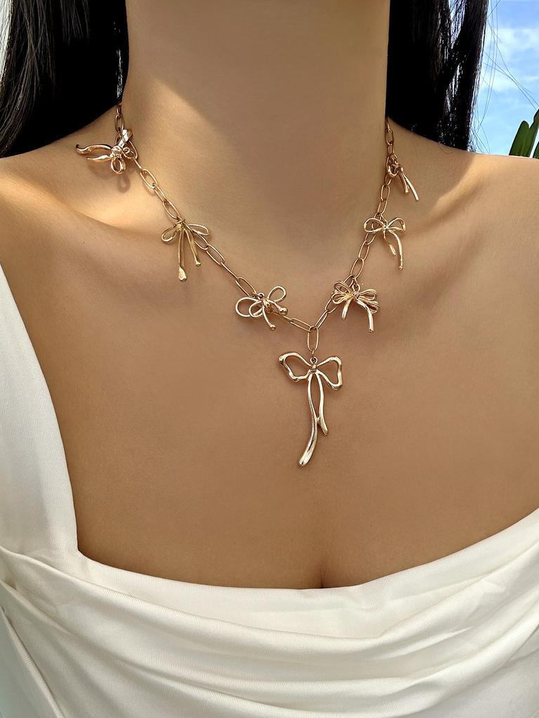 Romantic Exquisite Bowknot Chain Pendant Necklace For Women Y2K Bohemia Trendy Kpop Love Heart Bracelet Party Jewelry Gift