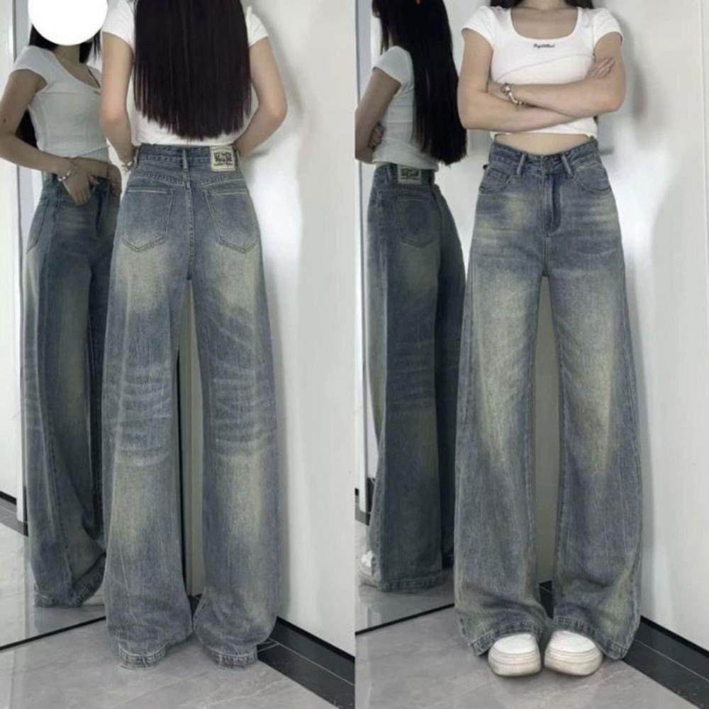 Retro Straight Jeans for Women In Summer New High-waist Loose Floor Wide-leg Pants