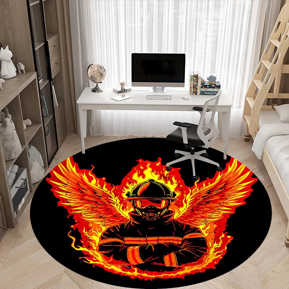 1pc Firefighter Phoenix Office Round Area Rug,  Mat Suitable ForOffice, Under Office Chairs Bedroom Living Room Home Decor, Room Deco