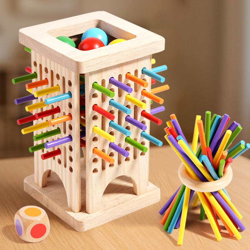 Montessori Game Wooden Board Game Wooden Stick Tower Toy Dice Development Stick Counting Math Educational Board Game for Kids