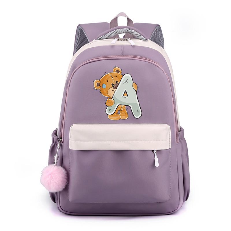 Zaino in Tela Stampata Orsetto 26 Lettere dell'Alfabeto Inglese Cartella Scolastica Zaino Kawaii per Ragazza Zaino per Libri Borsa Scolastica Studente Regalo Teen