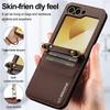 Compatible with Samsung Z Flip7/6 Leather Crossbody Strap Case, Z Flip5 Card Slot 3-Fold Cover.