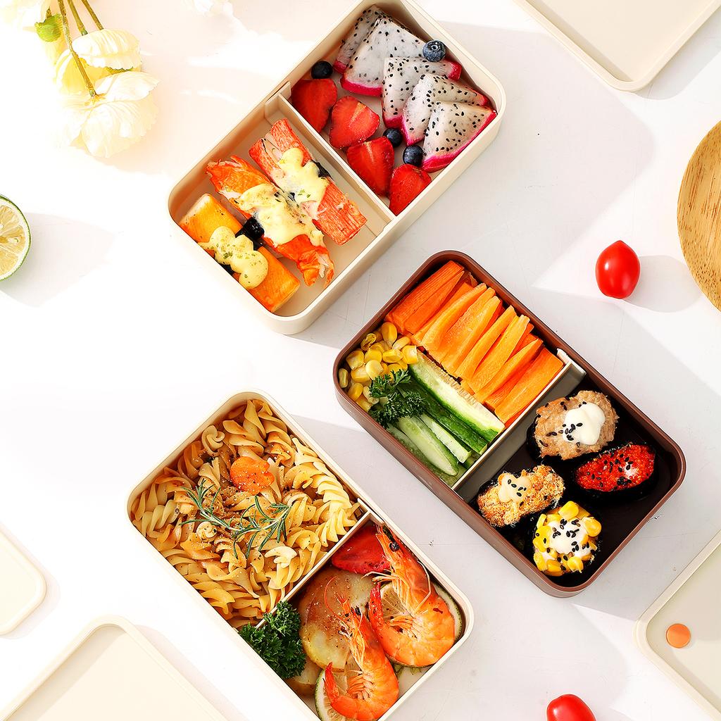 Double-Layer Plastic Lunch Box Portable Large Capacity Divided Bento Box Microwave Heatable Fruit Salad Food Container
