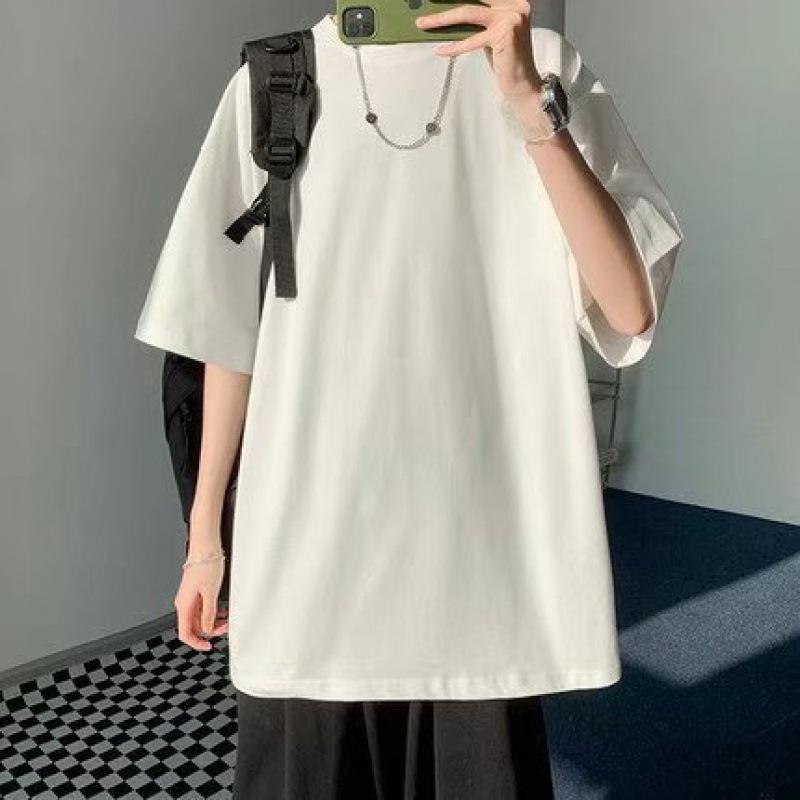 Men's Plus Size Crew Neck Loose Short Sleeve T-Shirt - Hong Kong Style Solid Color Summer Top