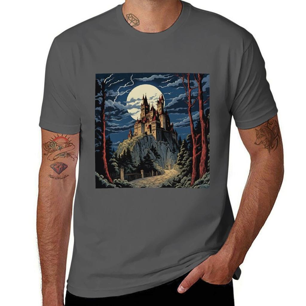 Vampire Goth Castle Haunted Horror Halloween Tshirt Light Athletic Short Sleeve Tee Shirt Tshirt